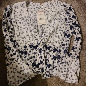 Free People Ivory & navy floral blouse S NWT .